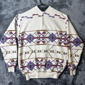 Vintage Art Unlimited All Over Print Pullover Long Sleeve Medium Sweater Aztec